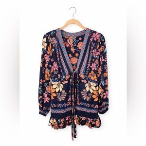 Free People Floral Boho Tunic Mini Dress Size 8